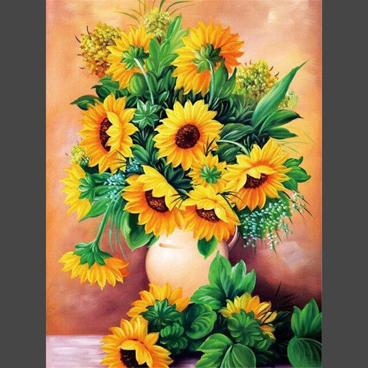 Sonnenblumen in Vase auf Tisch Diamond Painting Diamant Malerei-DiamondpaintingX.ch